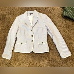 **LIKE NEW** Ladies Ann Taylor White and Purple Striped Blazer—Size 4